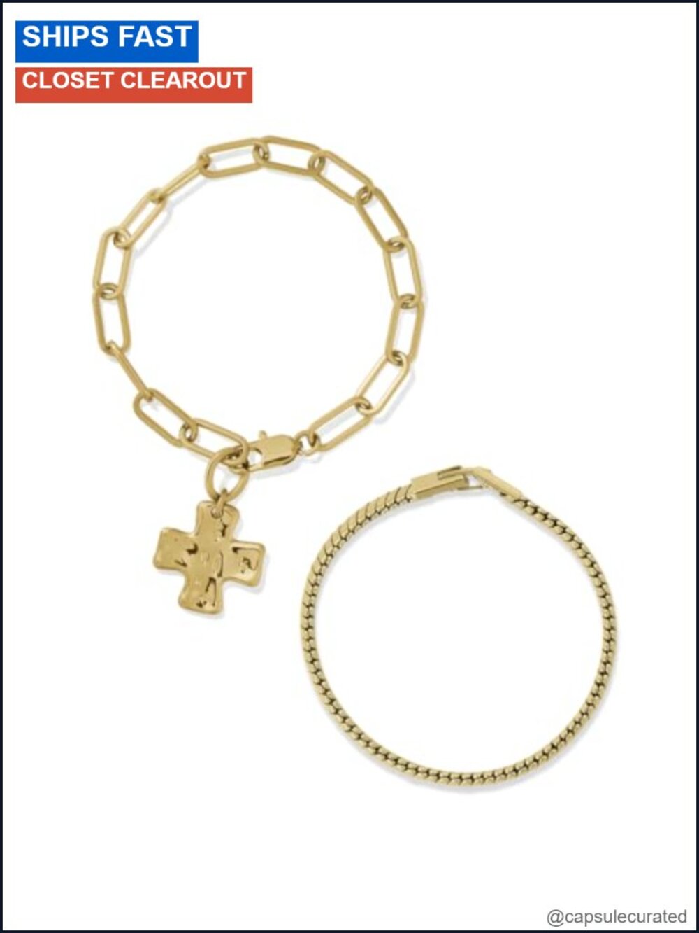 Chunky Cross Waterproof Bracelet Set Women Stainless Steel